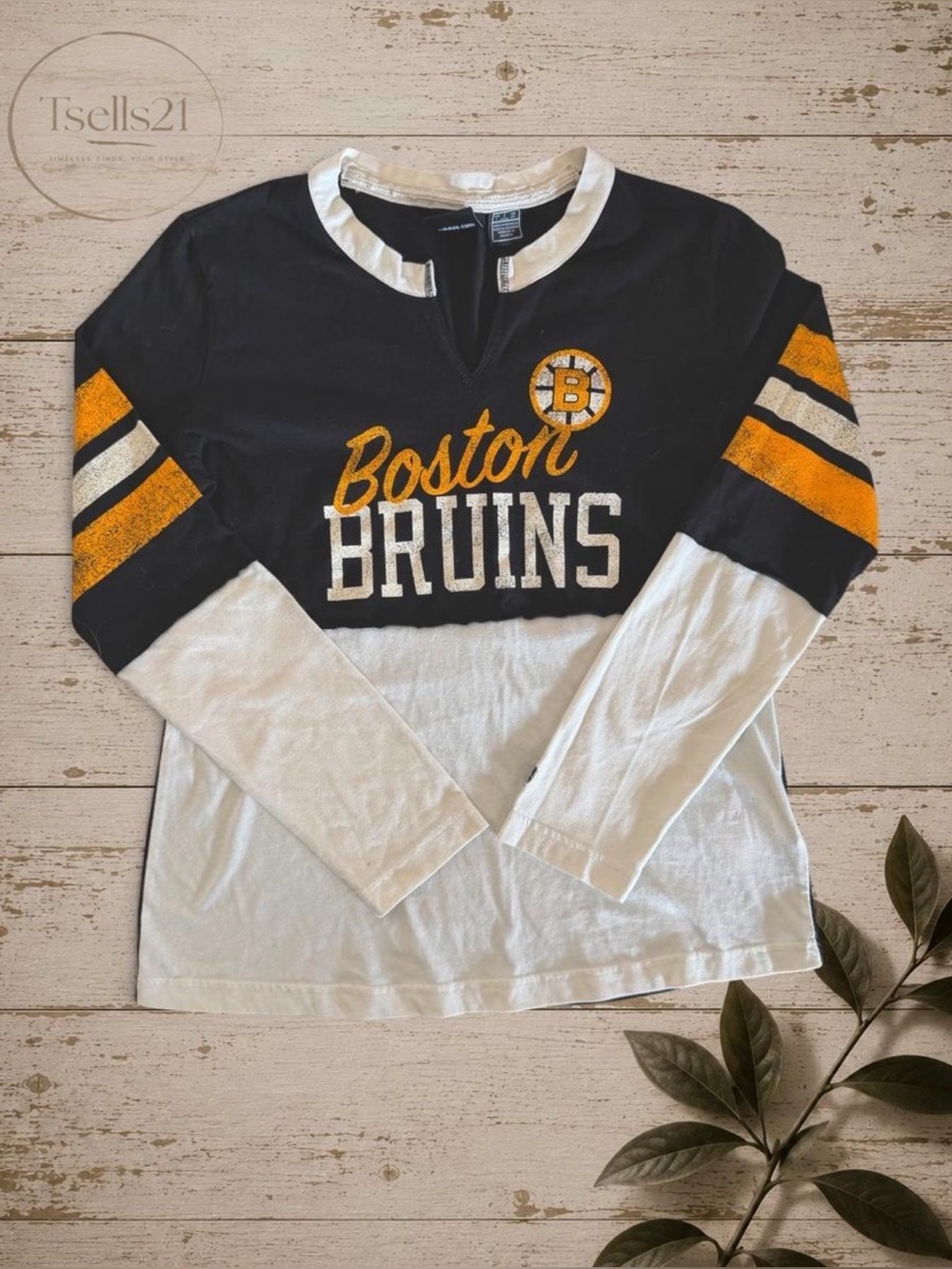 Adidas Boston Bruins Vintage Style Colorblock Long Sleeve Tee - Size L